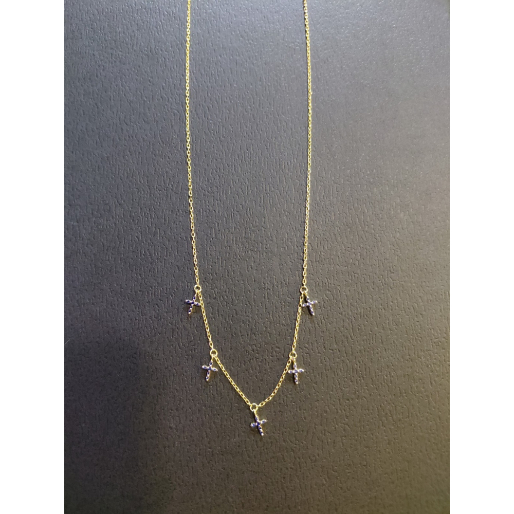 18k Plated Gold Sterling Silver Blue 5 Cross Created Sapphire Necklace 16" NWT